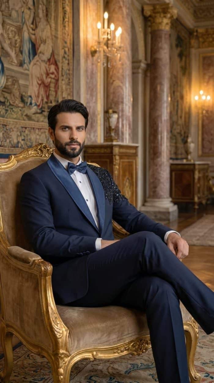 Single button embroidered tuxedo in lightweight wool